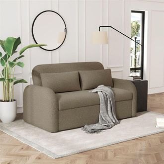 Noma Garden Art 2-Seater Boucle Pull Out Sofa Bed with Matching Cushions - Taupe