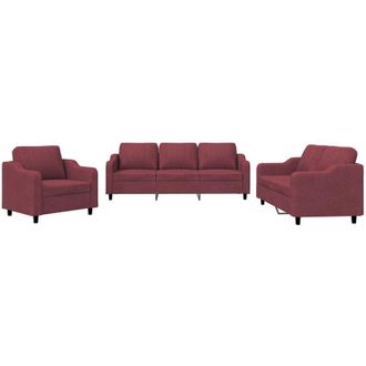 vidaXL Juego De Sof&aacute;s Con Cojines 3 Piezas Tela Rojo Tinto Vidaxl