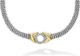 Lagos Embrace Pav&eacute; Diamond Circle Caviar Necklace in Silver at Nordstrom