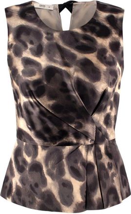 Prada Brown Leopard Print Silk Top Size XS