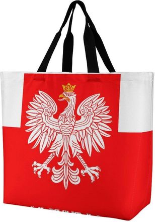 Generic Poland Flag with White Royal Ea-gles Reusable Shopping Bags One Shoulder Grocery Tote Bag Waterproof Big Purse for Work Travel