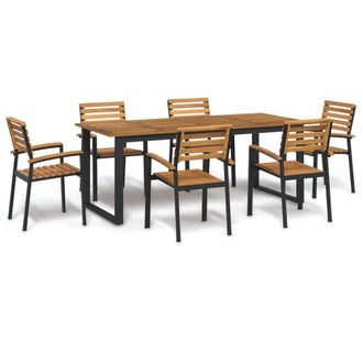 Berkfield Home 7 Piece Garden Dining Set Solid Wood Acacia & Metal in Brown