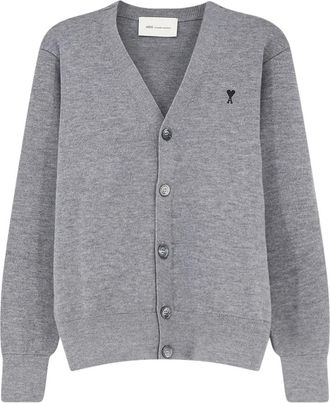 Ami Quota V-Neck Cardigan - Heren - Vesten - Grijs - XL - Wol - Truien & Vesten