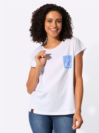Casual Looks T-Shirt CASUAL LOOKS Rundhals-Shirt, Damen, Gr. 36, wei&szlig;, 100% Baumwolle, bedruckt, gemustert, unifarben, Rundhals, Shirts T-Shirt