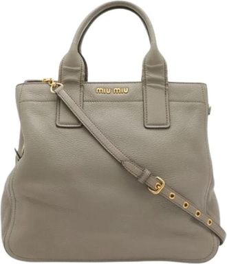 Miu Miu Pre-owned Vitello Carib Leather 2Way Tote Bag - Dames - Vintage Shopper - Grijs - ONE Size - Leer - Vintage