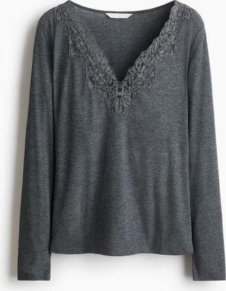 H&M Shirt mit Spitzenbesatz - Grau
