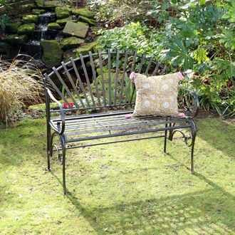 Melody Maison Large Ornate Black Metal Garden Bench 103cm