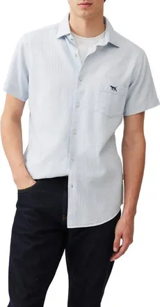 Rodd & Gunn Airtex Short Sleeve Cotton Button-Up Shirt in Sky at Nordstrom, Size Xx-Large