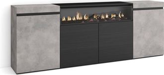 Skraut Home Skraut Home - Aparadores Para Sal&oacute;n, Gran Capacidad De Almacenaje, 200x75x35cm, 4 Puertas, Chimenea El&eacute;ctrica, Estilo Moderno, Gris Cemento