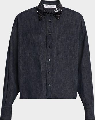 Brunello Cucinelli Sequin-Collar Blouse