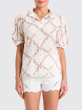 Twinset Floral Print Cotton Shirt with Puff Sleeves