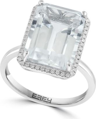 Effy 14K White Gold Large Emerald Cut White Topaz Diamond Halo Ring in 14K Gold at Nordstrom, Size 7