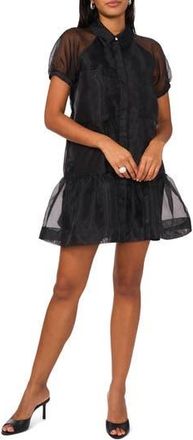 CeCe by Cynthia Steffe Puff Sleeve Tiered Organza Shirtdress in Rich Black at Nordstrom Rack, Size Medium