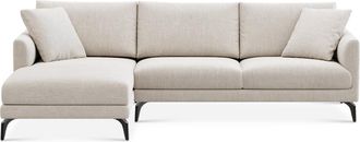 Castlery Lena Chaise Sectional Sofa Left Facing Customized, Performance Linen Weave, Light Grey, Matte Black Legs, Spill Resistant for Castlery