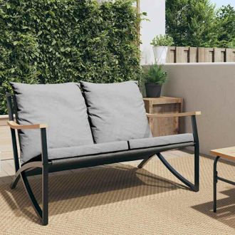 vidaXL Banco De Jard&iacute;n Con Cojines Acero Negro 120 Cm Vidaxl