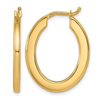 Diamond2Deal 14K Gold Polished 2.3mm Square Tube Oval Shape Hoop Earrings