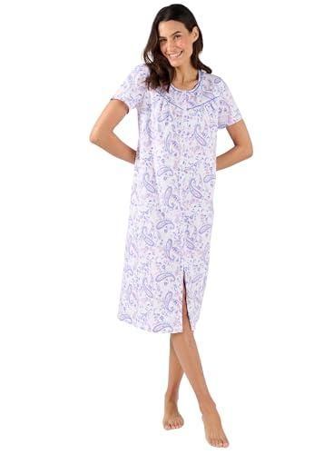 Damart Chemise De Nuit Sans Manches 100% Coton Femme – Col V Boutonné, Imprimé Frais Estival, Longueur 107 Cm