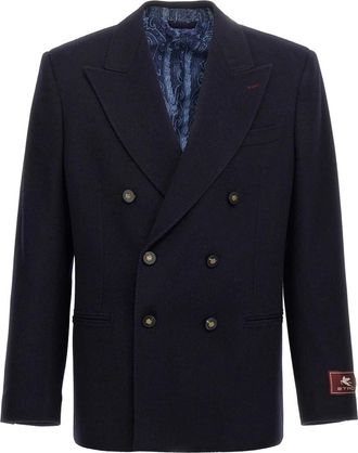 Etro Double-Breasted Cashmere Blazer - Heren - Blazers - Blauw - 2XL - Kasjmier - Jassen