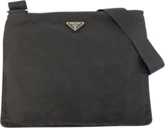 Prada Pre-owned Nylon Tessuto Triangle Logo Schoudertas - Dames - Vintage Schoudertas - Zwart - ONE Size - Nylon - Vintage