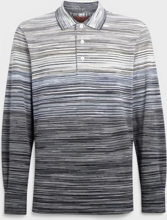 Missoni Mens Long Sleeved Polo Shirt Cotton Piqu&eacute; Multicoloured - White - Size: 40