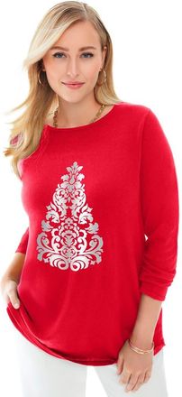 Jessica London Holiday Motif Pullover in Classic Red Christmas Tree at Nordstrom, Size 24