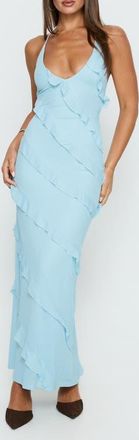 Princess Polly Adesta Frill Halter Maxi Dress in Blue at Nordstrom, Size 10