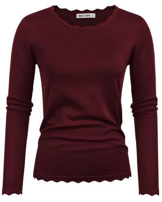 Grace Karin Women Casual Long Tunic Sweater Tops Autumn Clothes Light Jumpers Slim Fit Elegant Knitwear Plus Size Jumpers XXL Size 22 Dark Red