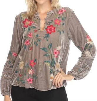Johnny Was Rhoda Velvet Blouse In Storm Cloud