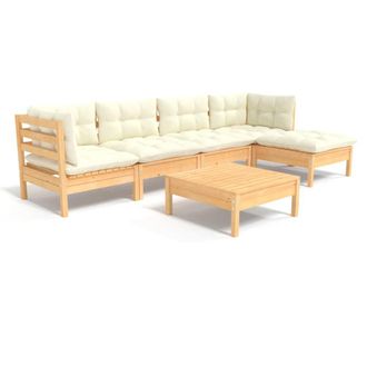 vidaXL Muebles De Jard&iacute;n 6 Piezas Cojines Madera De Pino Color Crema Vidaxl