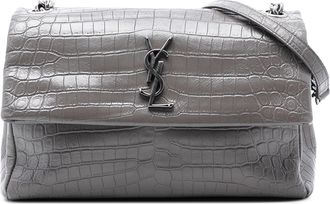 Saint Laurent Pre-owned Womens Medium Croc Embossed Calfskin Monogram West Hollywood Crossbody - Grey Leather - One Size