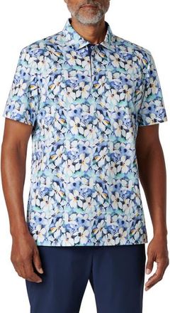 Bugatchi Hendrix Digital Floral Print Pima Cotton Polo in Cobalt at Nordstrom, Size Xx-Large