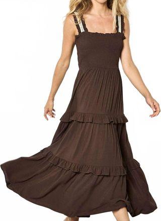 Apricot Womens Smocked Tierred Crochet Dress In Brown