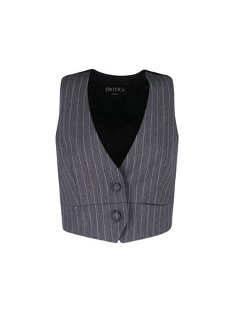 Dondup Grey Gessato Wool Pinstripe Vest