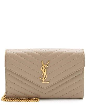 Saint Laurent Beige Matelasse Grain De Poudre Leather Monogram Chain Wallet (Authentic Pre-Loved)