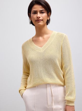 Contemporaine Womens Plush sequined V-neck sweater