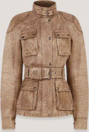 Belstaff Trialmaster Motorcycle Jacket Womens Hand Waxed Leather Birch Size UK 12