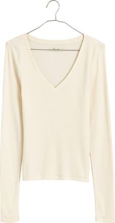 Madewell Long Sleeve V-Neck Rib Top in Antique Cream at Nordstrom Rack, Size Xx-Small