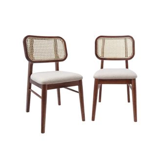 Sweeek Silla vintage de madera de h&eacute;vea y borreguito, set de 2, nogal