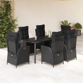 vidaXL Set De Comedor De Jard&iacute;n 7 Pzas Y Cojines Rat&aacute;n Sint&eacute;tico Negro Vidaxl
