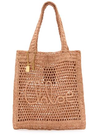 Chloé Summer Banana Logo Raffia Tote - Beige - One Size