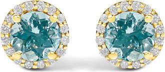 House of Brilliance 10K Gold Gemstone and 1/6 Cttw Diamond Halo Stud Earring