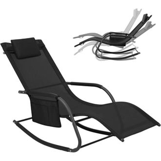 Woltu 1x Poltrona dondolo, Sdraio Relax, Sedia a sdraio, Con poggiatesta, Nero