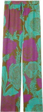 St. John floral-print wide-leg trousers - women - Polyester/Viscose/Cotton/Metallic Fibre - M - Green