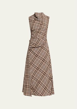 SIMKHAI Burke Plaid Cowl-Neck Maxi Dress
