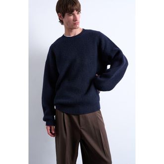 Topman Oversize Rib Crewneck Sweater in Navy at Nordstrom, Size Xx-Large