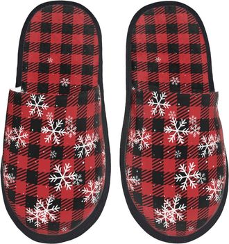 Generic Home Slipper Red Buffalo Plaid Print Warm Slipper Unisex House Shoes Comfortable Scuff Slippers For Travel Bedroom Winter L