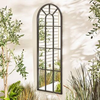 Furniturebox Harris Black Large Arched Window 120x40cm Garden Mirror | Size: 120x40 cm