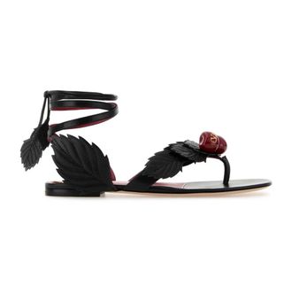 Valentino Garavani Flat Sandals, female, Black, Size: 10 US Cherryfic Thong Sandals