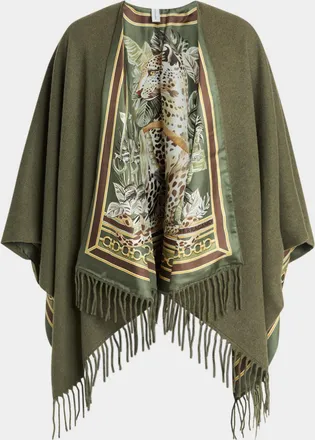 Ferragamo Leopard Cashmere and Silk Reversible Cape