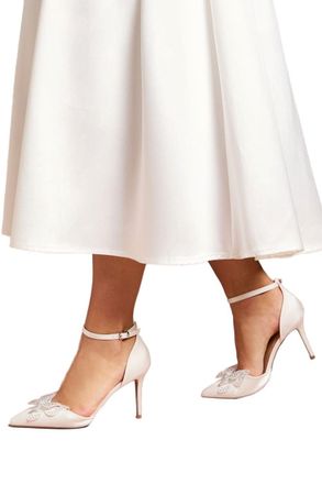 Coast Bridal Poppy Satin Diamante Butterfly Trim Pointed High Stiletto Heel Court Shoes, 3, White